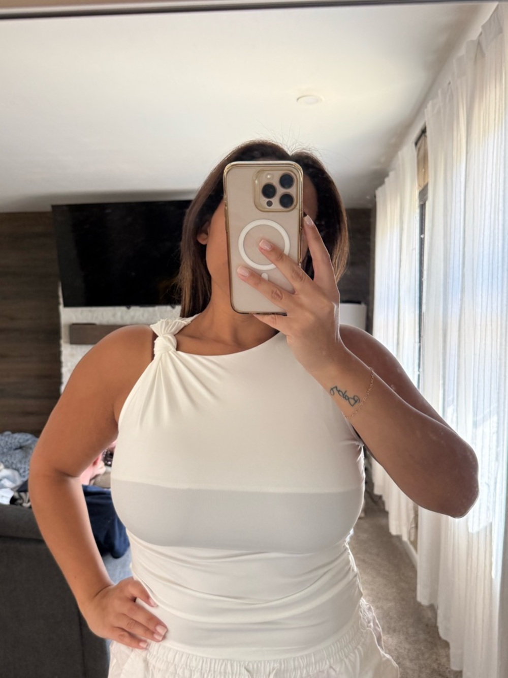 Women's White One-Shoulder Knot Tank Top